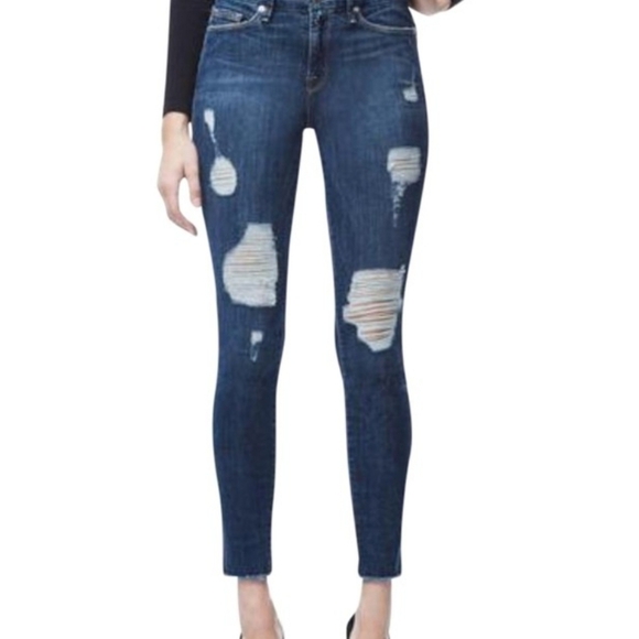 Good American Good Legs Distressed Stretch Skinny Jeans Sz 8 - Picture 1 of 7
